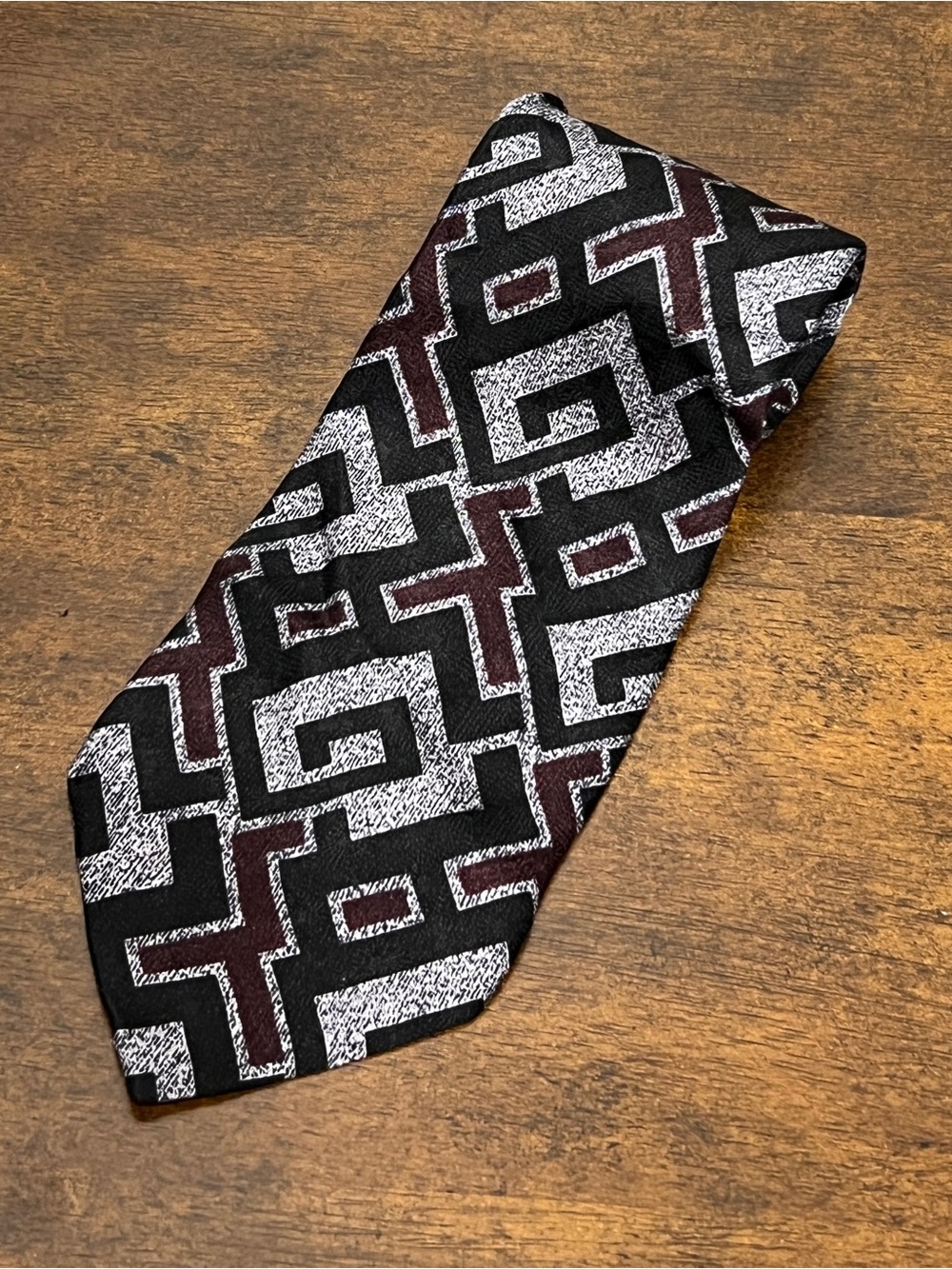 Classic Vito Rufolo Geometric Black & Burgundy Men's Tie